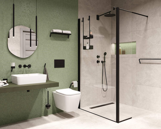 Deante An der Wand montiert Badezimmerregal Glas 10x25x76cm Schwarz