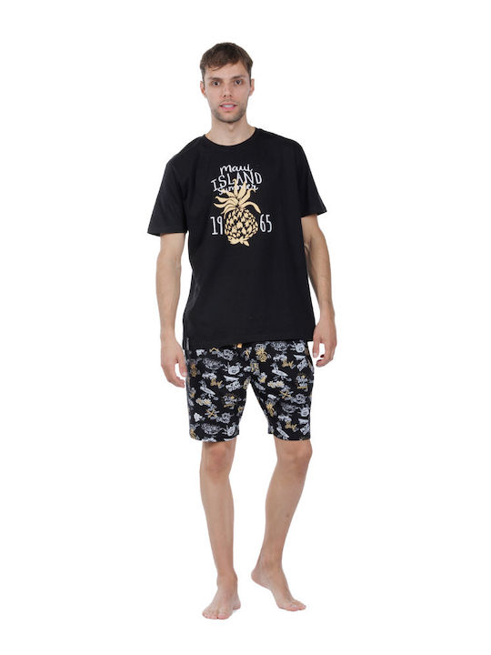 MEI Men's Summer Cotton Pajamas Set Black