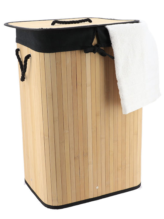 Spitishop Wäschekorb aus Bamboo mit Deckel 40x30x60cm Schwarz
