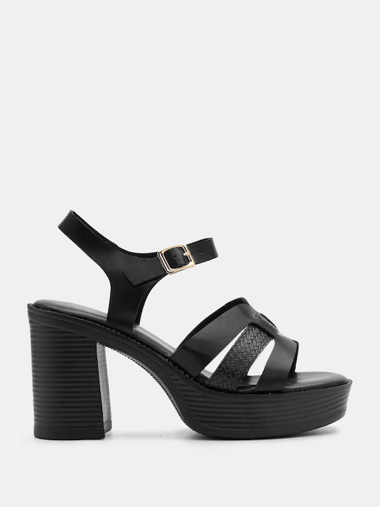 Luigi Platform Synthetic Leather Women's Sandals Black with Low Heel