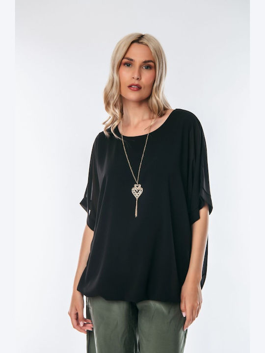 Dress Up Women's Blouse Short Sleeve Black