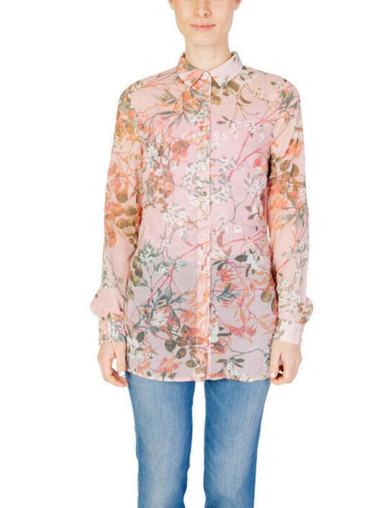 Guess Women's Floral Long Sleeve Shirt Pink