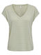 Only Women's Summer Blouse Linen Short Sleeve with V Neckline Subtle Green