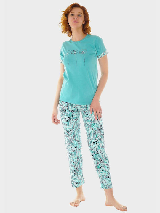 G Secret Sommer Damen Pyjama-Set Mint All Print