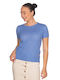 Vera Women's Blouse Cotton Short Sleeve Light Blue