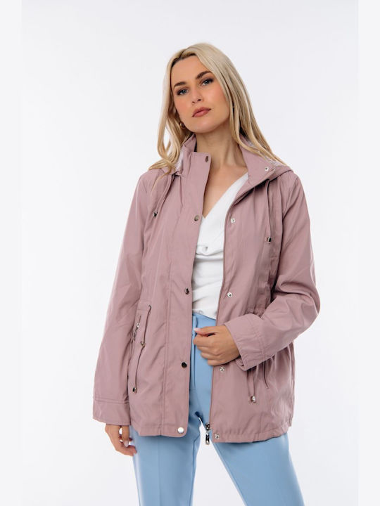 Dress Up Women's Short Lifestyle Jacket for Winter with Hood Pink