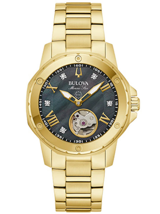 Bulova Marine Star Ladies Γυναικείο Ρολόι 35mm Αυτόματο με Χρυσό Μεταλλικό Μπρασελέ