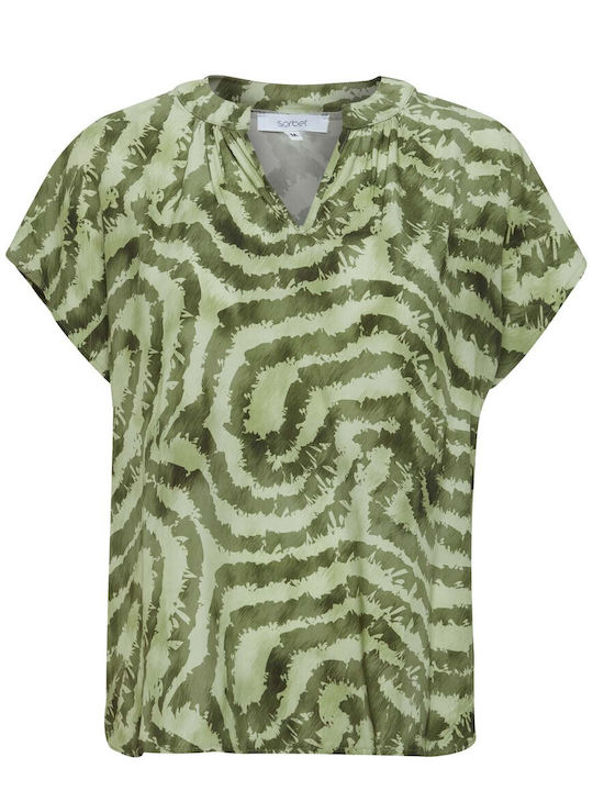 Sorbet Island Women's Blouse with V Neck green