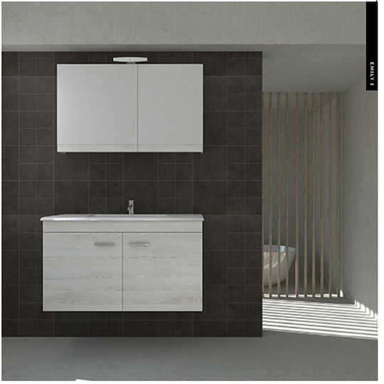 Savvopoulos Waschtisch mit Waschbecken & Spiegel mit Licht Glanzlack Pendant Bathroom Furniture Emily 1 Mdf 60cm