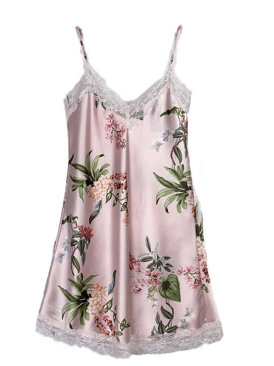 Women's Satin Floral Short Lace Nightgown Slim ...