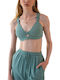 Manor Women's Summer Crop Top Linen Short Sleeve Green