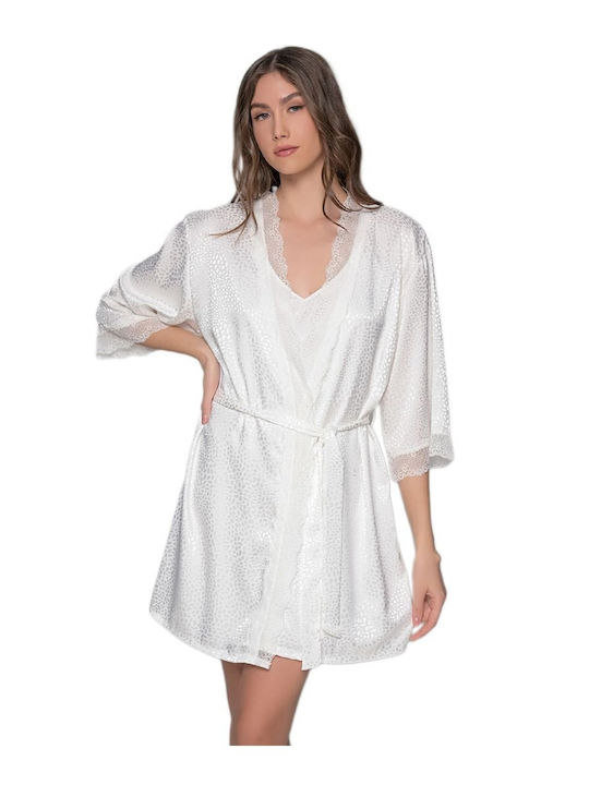 Milena by Paris Sommer Damen Satin Robe Ecru