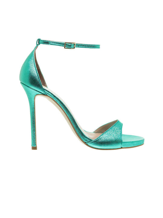 Mourtzi Leather Women's Sandals Green with High Heel
