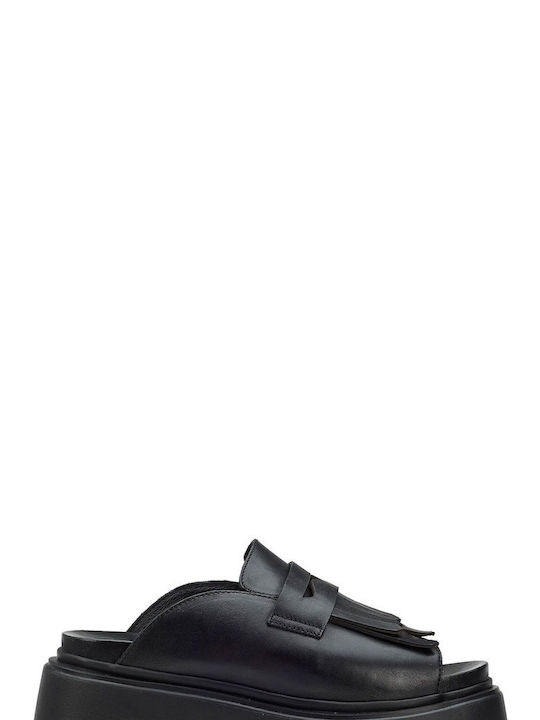 Cult Leather Women's Flat Sandals in Black Color