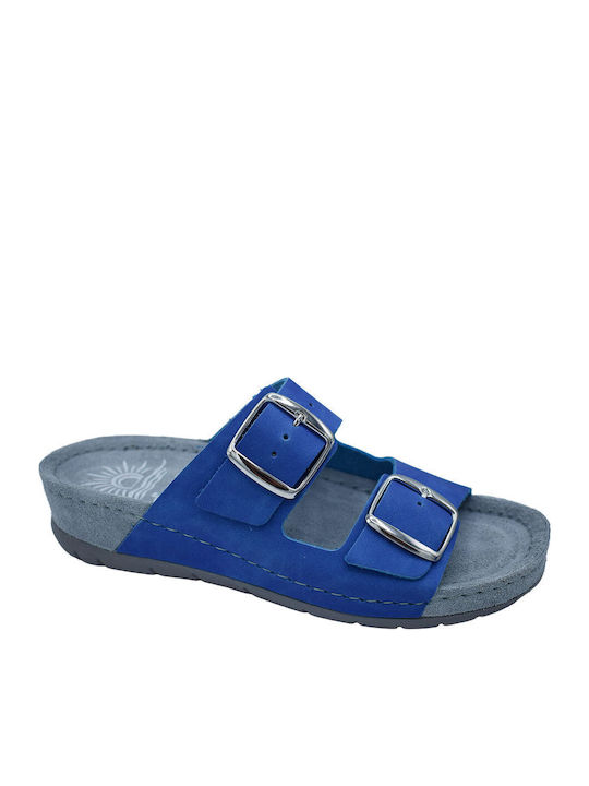 Leather Women's Flat Sandals Anatomic in Blue Color