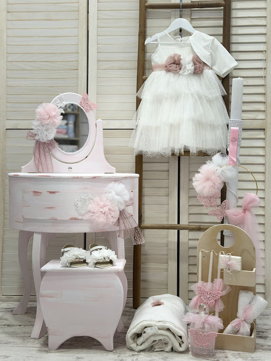 Carousel Complete Baptism Set for Girls with "Butterflies and Flowers" Theme Wooden Box Tho-059 15 Pieces