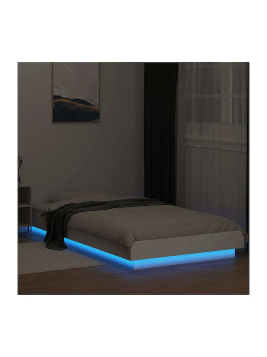Single Wooden White Bed Base with Slats for Mat...