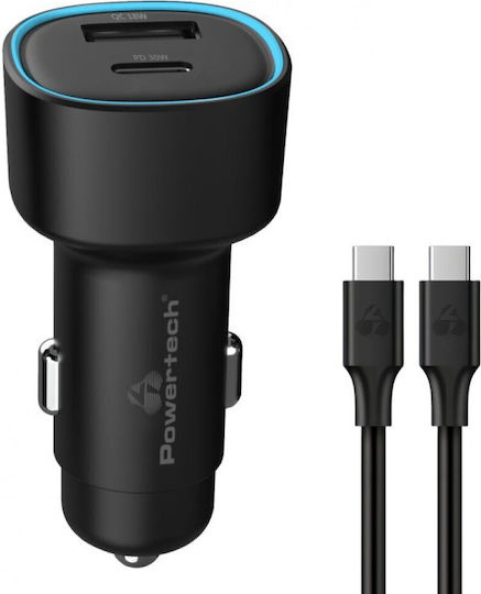 Powertech Φορτιστής Αυτοκινήτου 48W 2.4A Γρήγορης Φόρτισης με Θύρες: 1xUSB 1xType-C μαζί με Καλώδιο Type-C Μαύρος