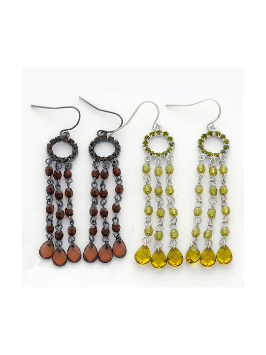 Metal Beaded Earrings 2 Colors - Brown