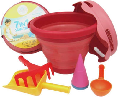 Compactoys Beach Bucket Set with Accessories made of Plastic Red 17.78cm 7pcs
