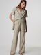 Women's Trousers with Rubber Band in Straight Leg Style Beige