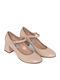 Anatomic Patent Leather Beige Medium Heels with Strap