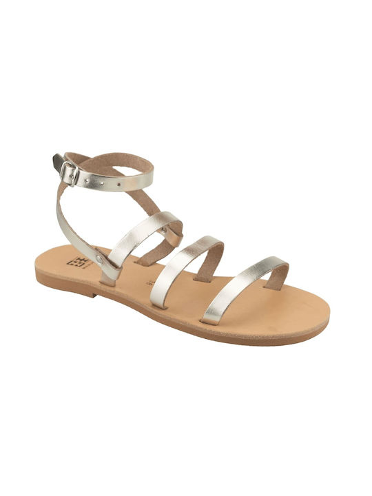 ΞΞ Leder Damen Flache Sandalen in Gold Farbe