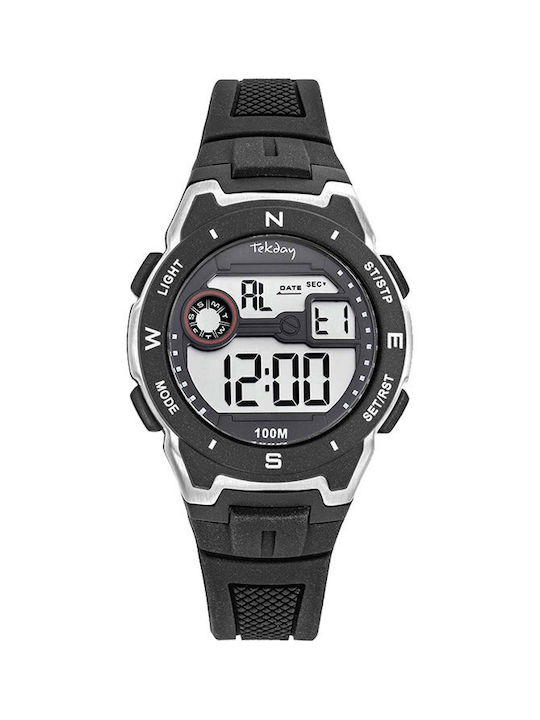 Tekday Digital Uhr Chronograph Batterie mit Schwarz Kautschukarmband