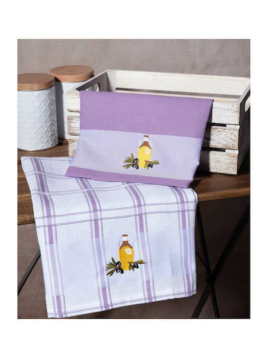 Silk Fashion Μπουκάλι Tea Towel from 100% Cotton Lila 50x70cm 2pcs