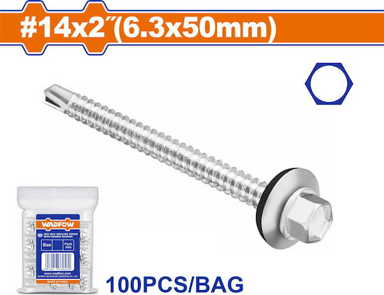 Wadfow Self-Piercing Sheet Metal Screw Hexagon Galvanized with Diameter M6.3 and Length 50mm 100pcs 1.13kg