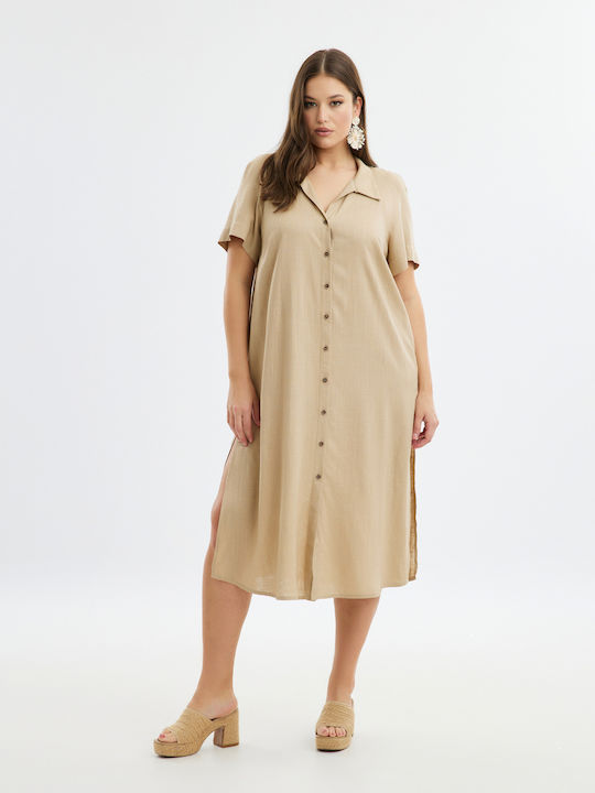 Mat Fashion Shirt Dress Dress Beige