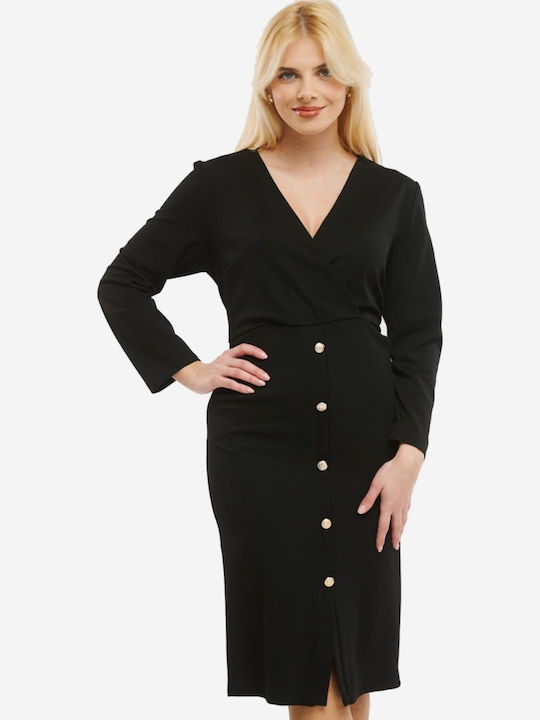Midi Hemdkleid Kleid Wickel Schwarz