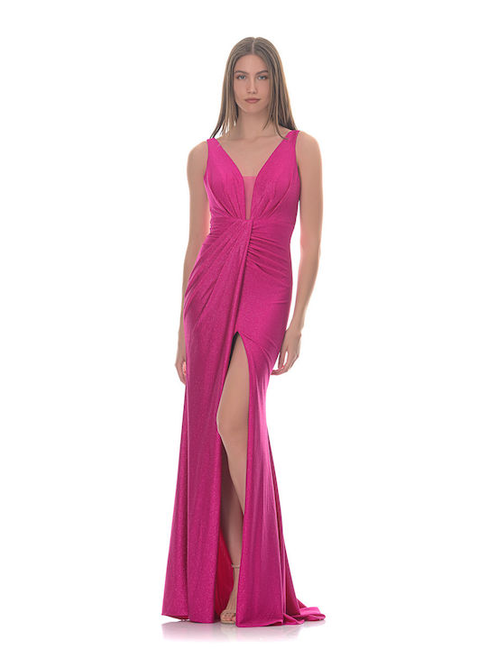 Farmaki Maxi Dress with Slit Fuchsia