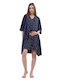 Vienetta Secret Sommer Damen Baumwolle Robe mit Nachthemd Marineblau