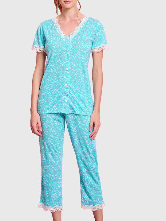 Jeanette Summer Women's Pyjama Set Cotton Turquoise