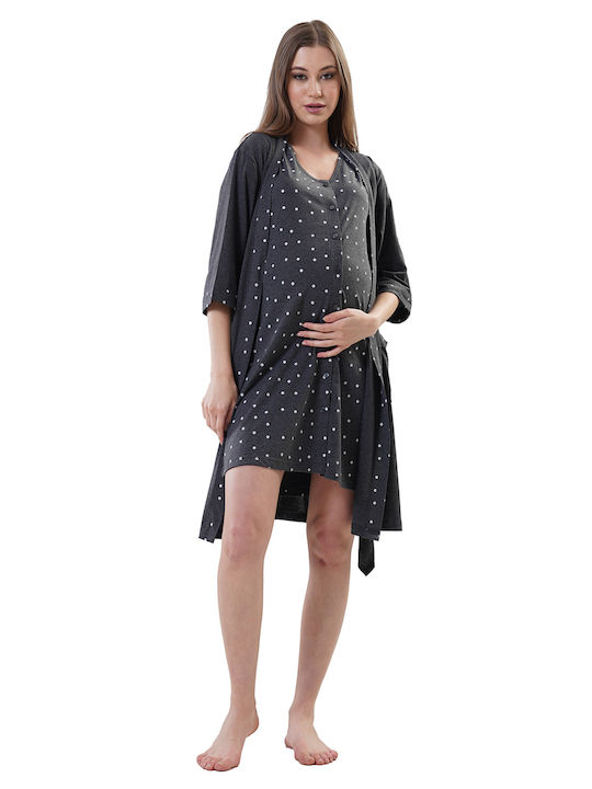 Vienetta Secret Summer Women's Cotton Robe with Nightdress Gray