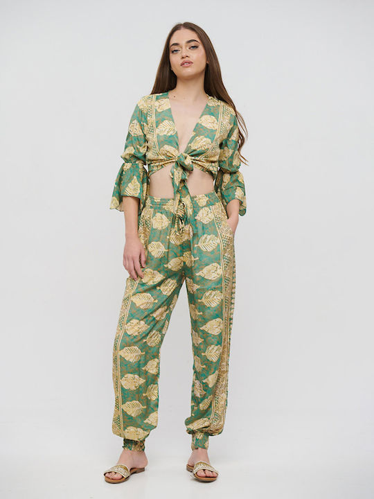 Ble Resort Collection Γυναικεία Παντελόνα Παραλίας Πράσινο/καφέ