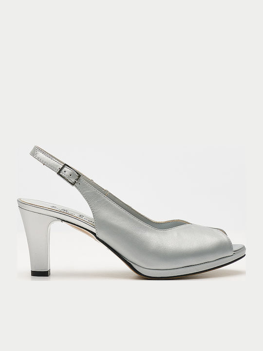Soffice Sogno Leder Pumps mit Riemchen & mittelhoher Absatz Silber
