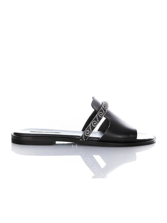 Leder Flache Sandalen für Damen in Schwarz Farbe