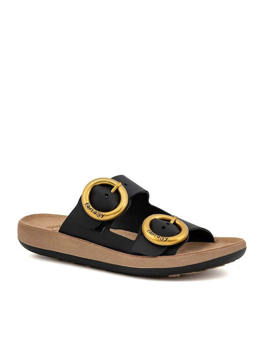 Fantasy Sandals Δερμάτινα Γυναικεία Σανδάλια Μαύρα
