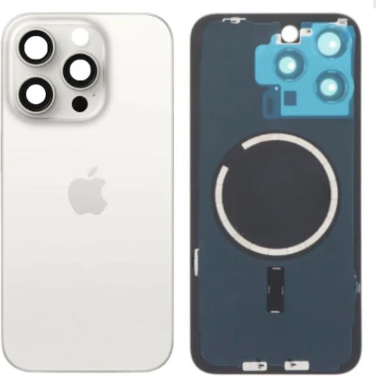 Задно стъкло с магнити Magsafe и обектив на камерата за iPhone 15 Pro Max бял титан