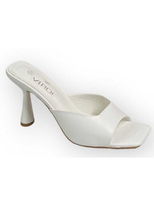 Verde Heel Leather Mules White