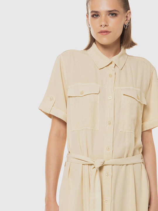 Dress Καλοκαιρινό Midi Σεμιζιέ Φόρεμα Μπεζ