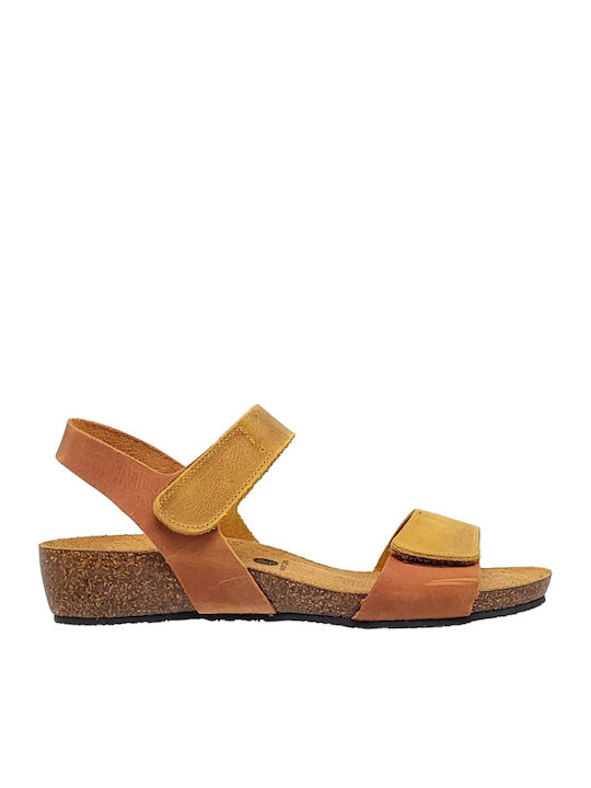 Plakton Leather Women's Sandals Yellow Orange