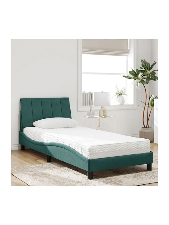 Single Upholstered Bed with Fabric Dark Green w...