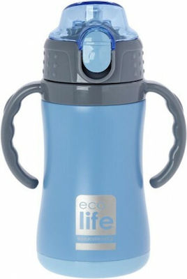 Ecolife Kids Water Bottle Thermos Stainless Steel with Straw Blue 300ml