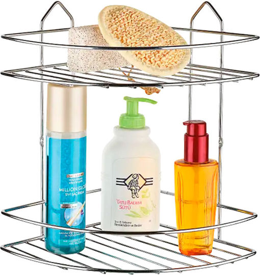 Perilla Ecke An der Wand montiert Badezimmerregal Metallisch mit 2 Regalböden 20x20x28cm Silber