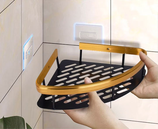 Home Use Γωνιακή Επιτοίχια Ραφιέρα Μπάνιου Μεταλλική 28x5.5x21cm Χρυσή