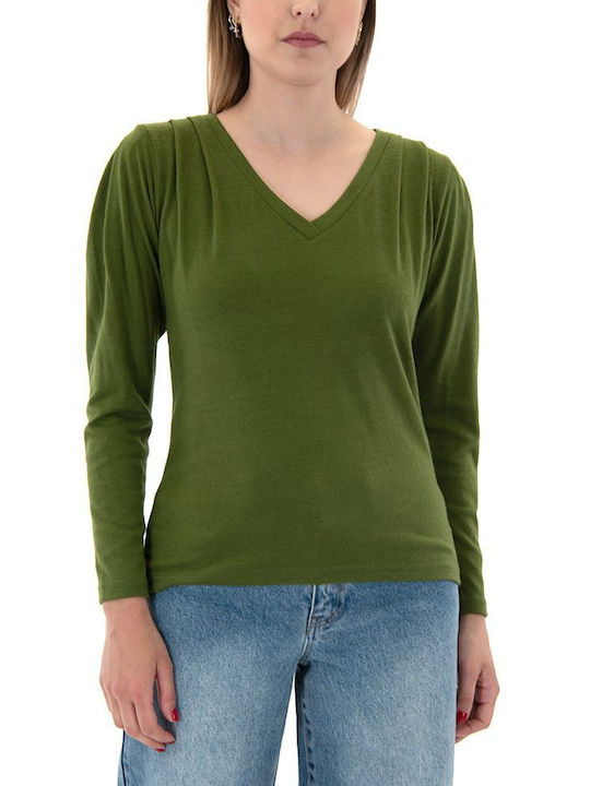 Moutaki Women's Long Sleeve Pullover with V Neck Green