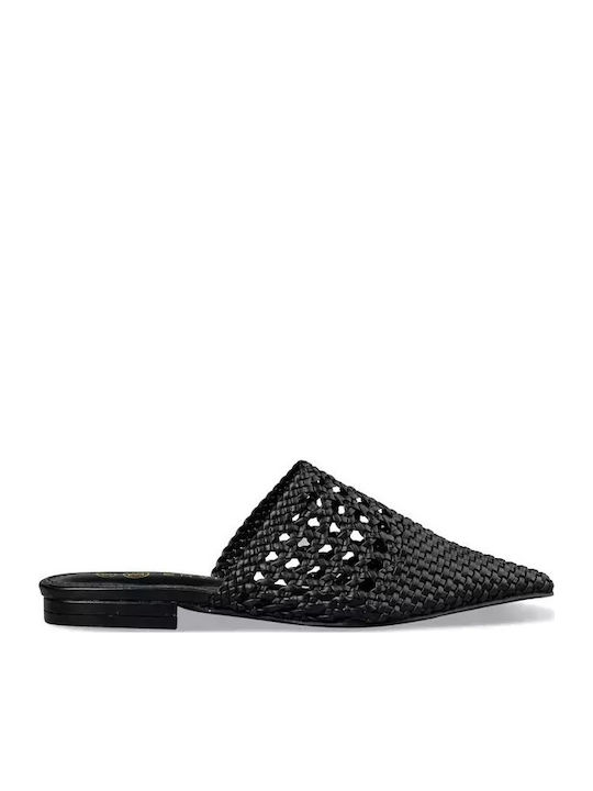 Flat Leather Mules in Black Color